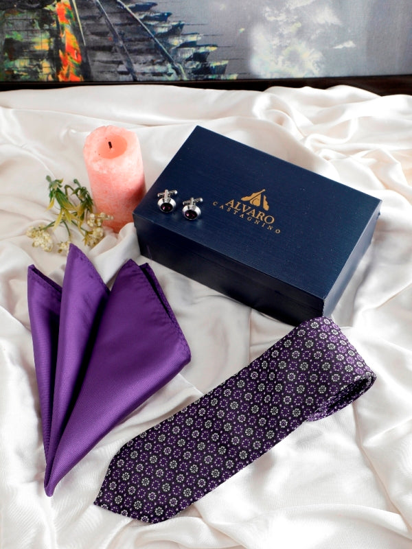 Alvaro Castagnino Men Purple & White Set Of 3 Accessory Gift Set