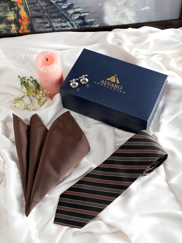 Textured Pattern Striped Necktie Accessories Set