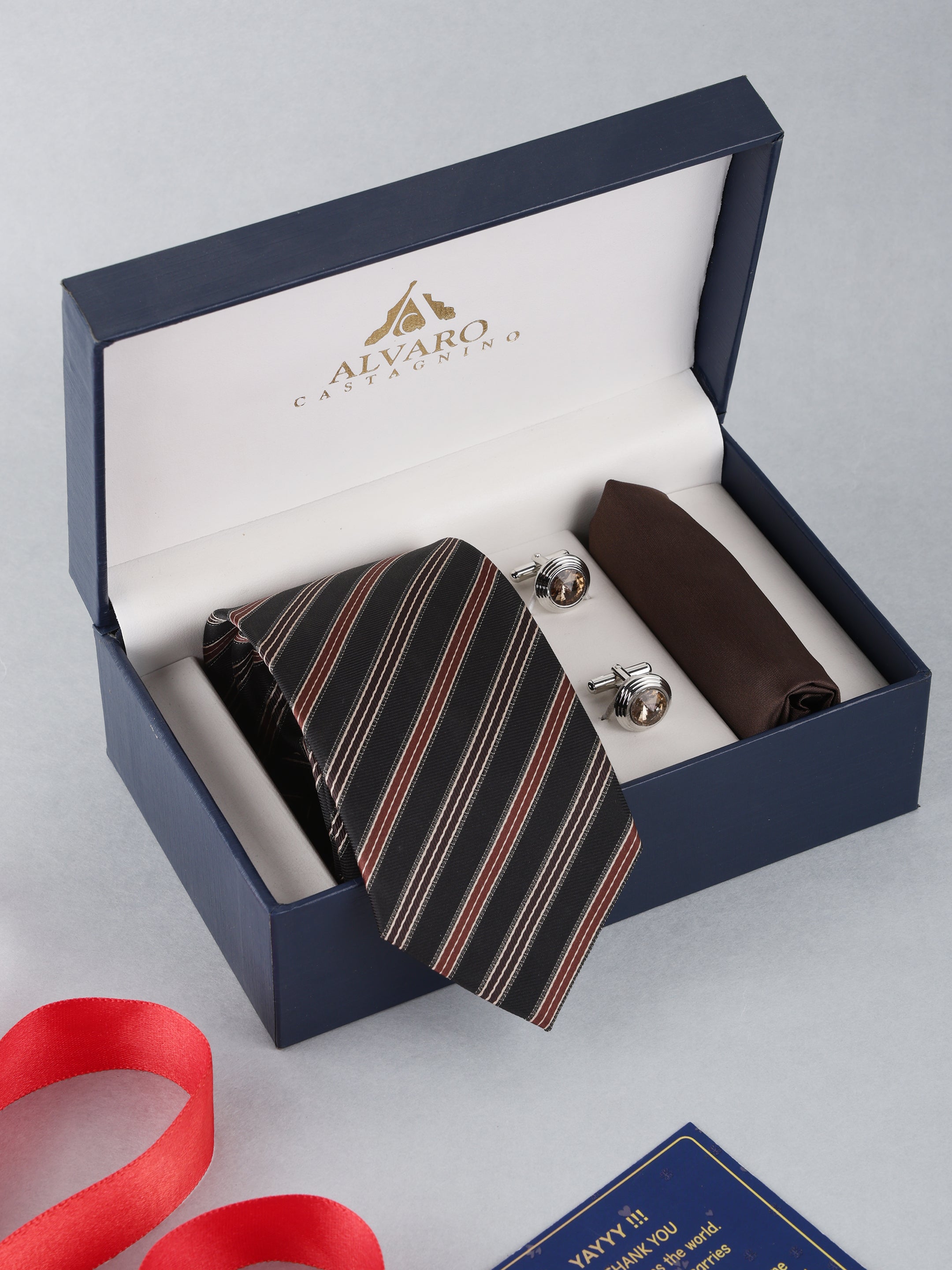 Black & Brown Striped Necktie Gift Set