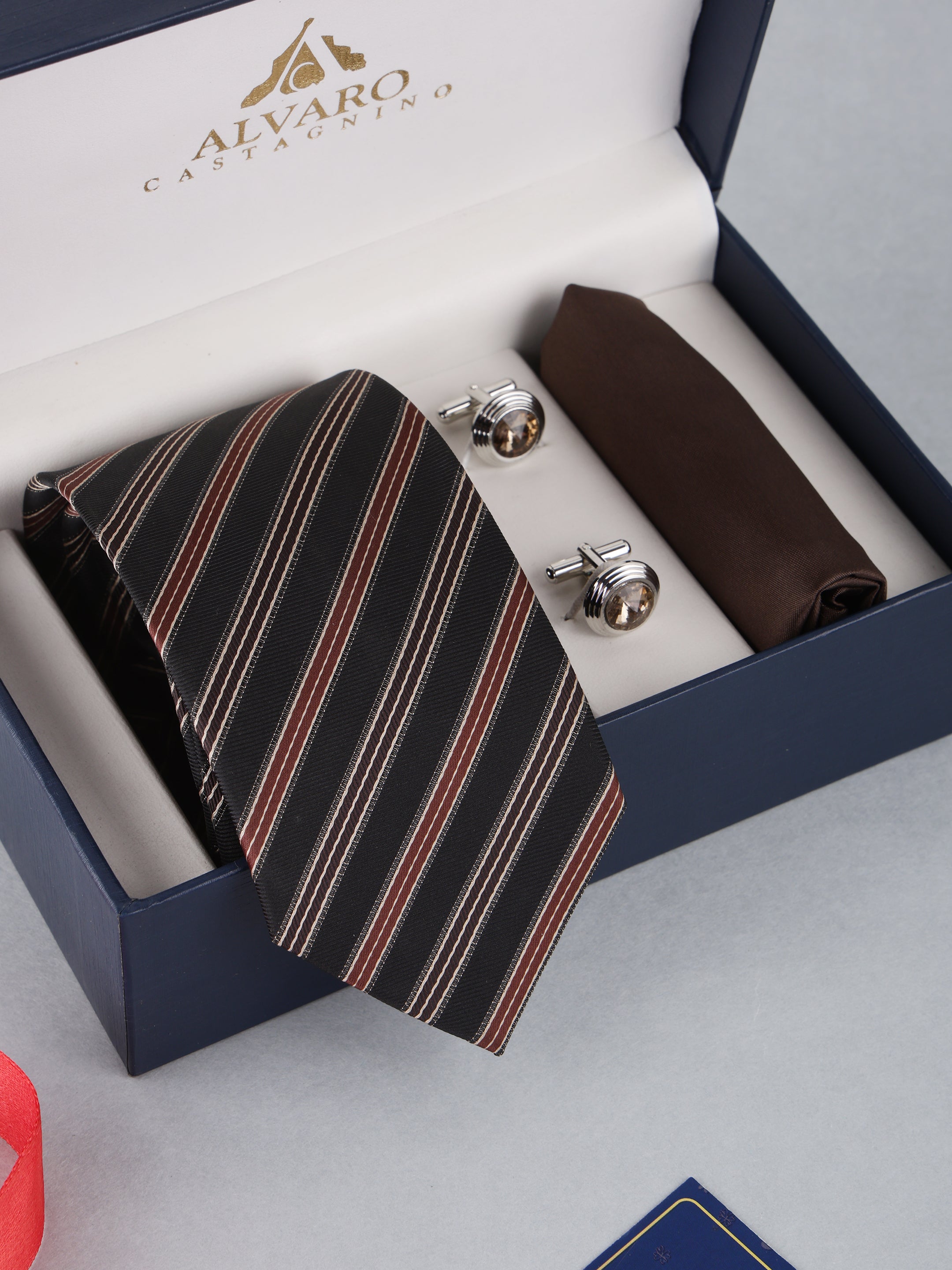 Black & Brown Striped Necktie Gift Set