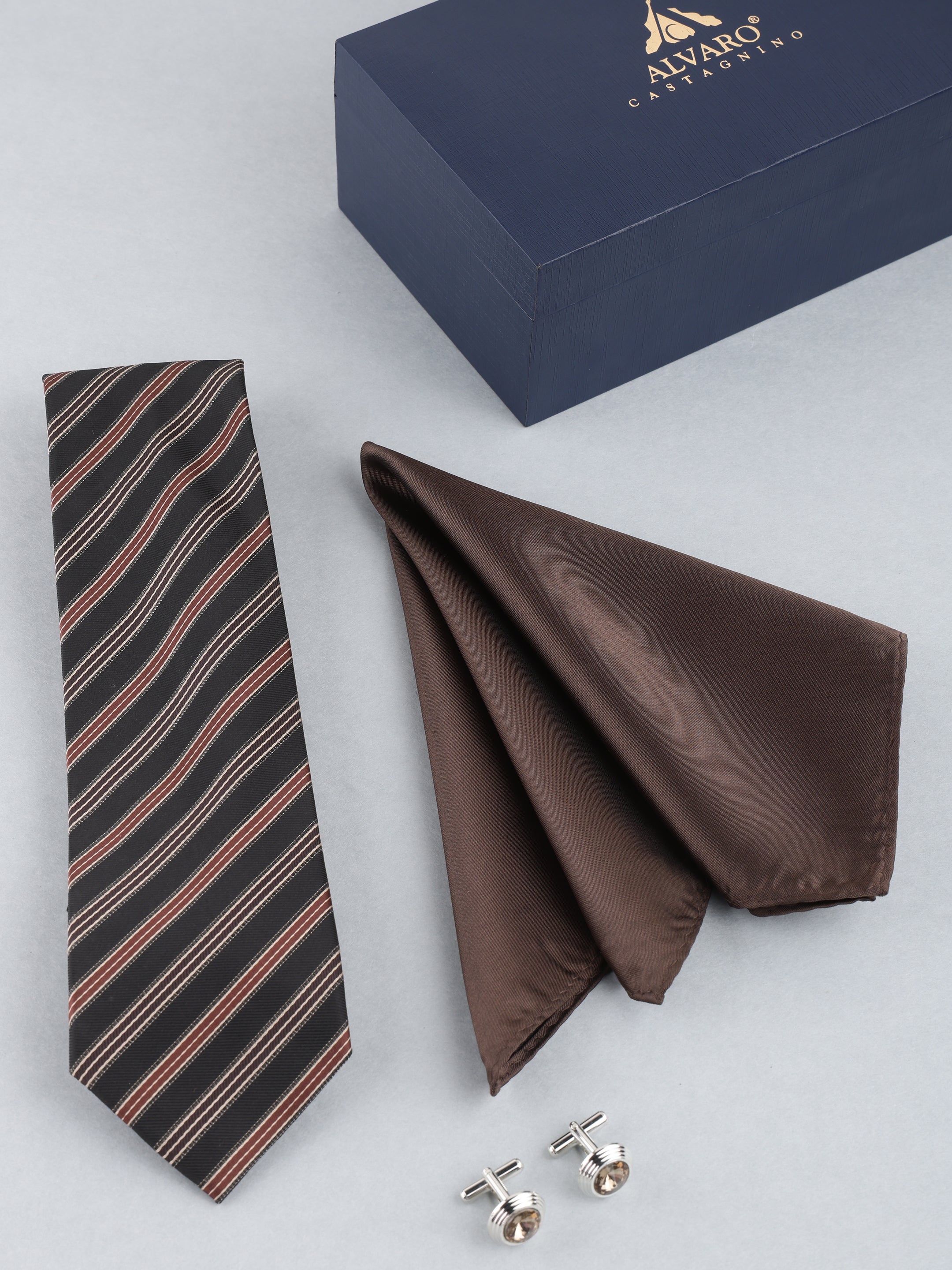 Black & Brown Striped Necktie Gift Set