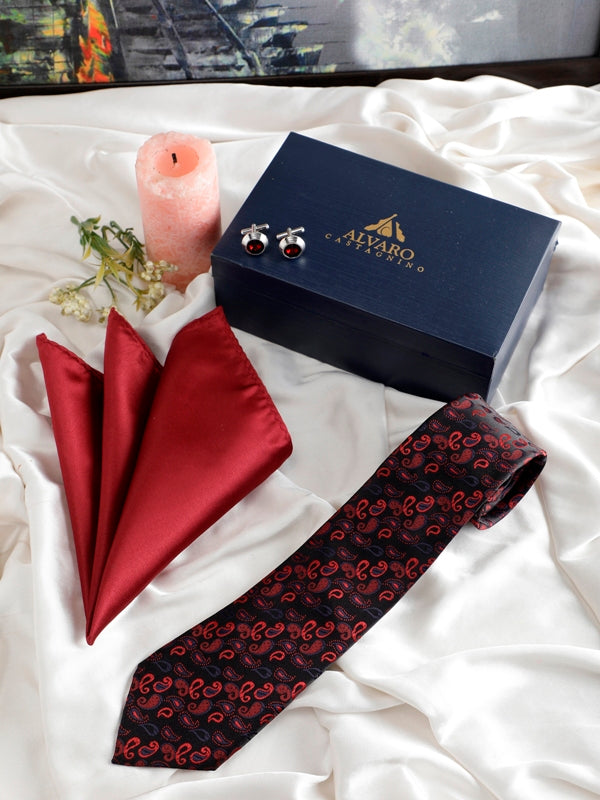 Alvaro Castagnino Men Black & Maroon Set Of 3 Accessory Gift Set