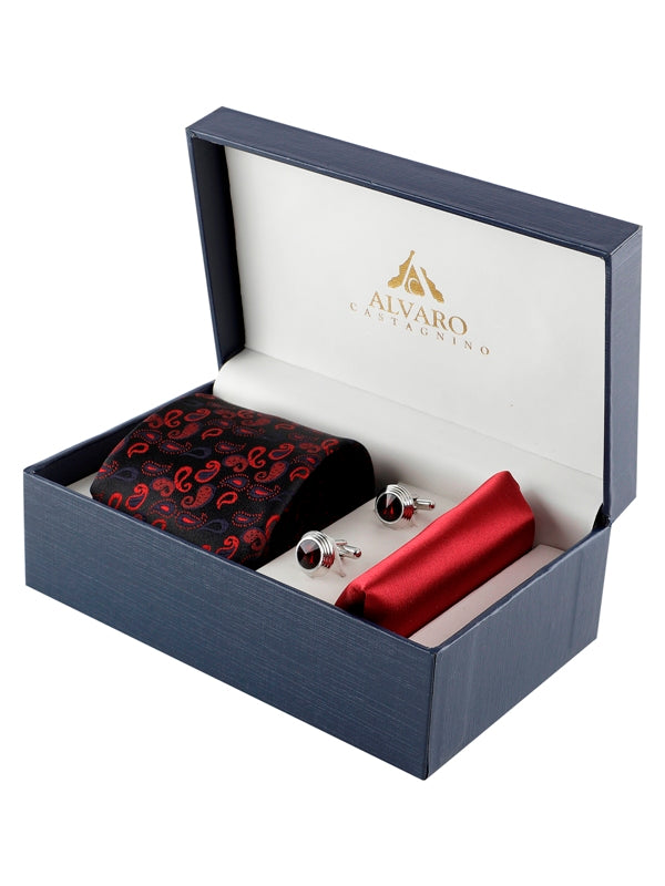 Alvaro Castagnino Men Black & Maroon Set Of 3 Accessory Gift Set