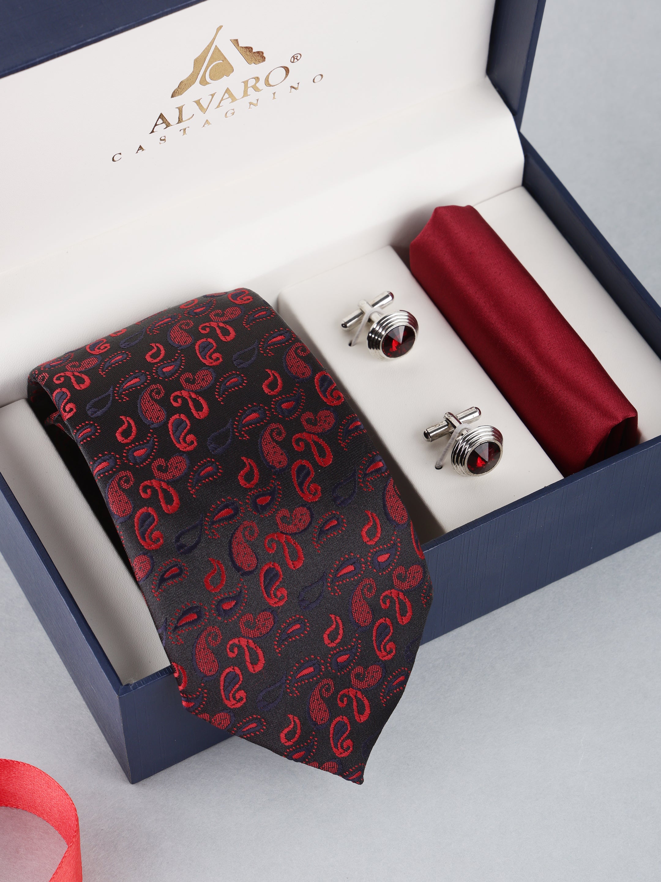 Black & Maroon Paisley Necktie Gift Set