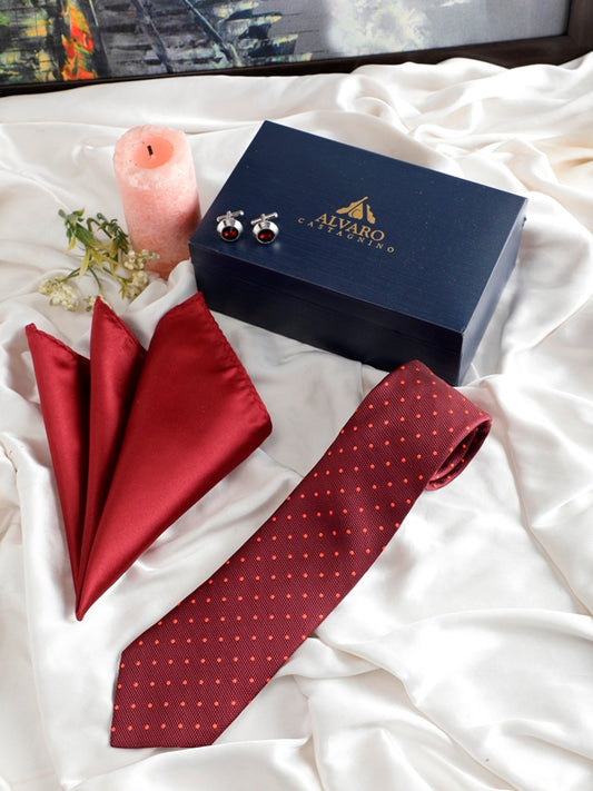 Alvaro Castagnino Men Maroon & Orange Set Of 3 Accessory Gift Set