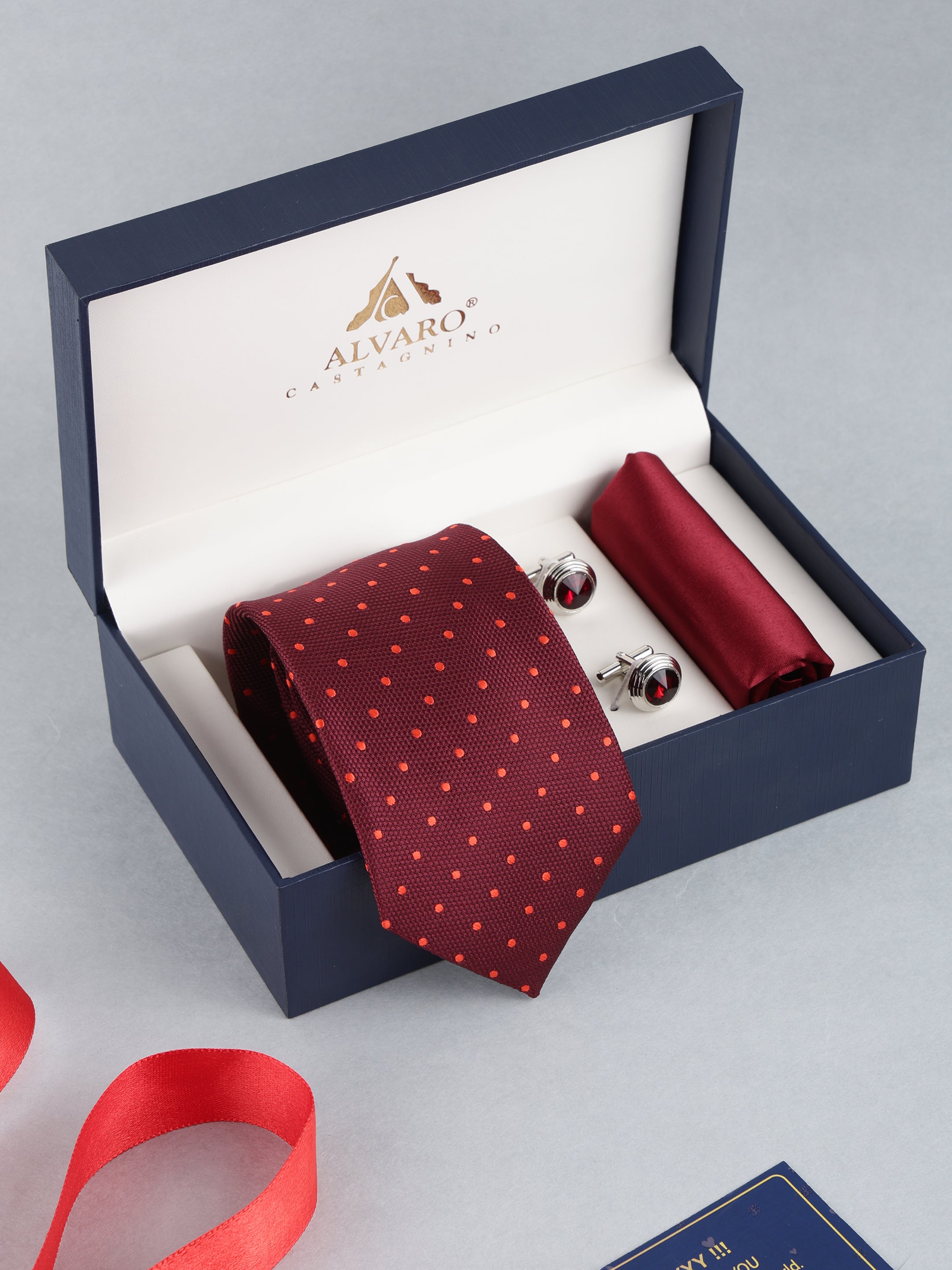 Maroon Polka Dot Necktie Gift Set