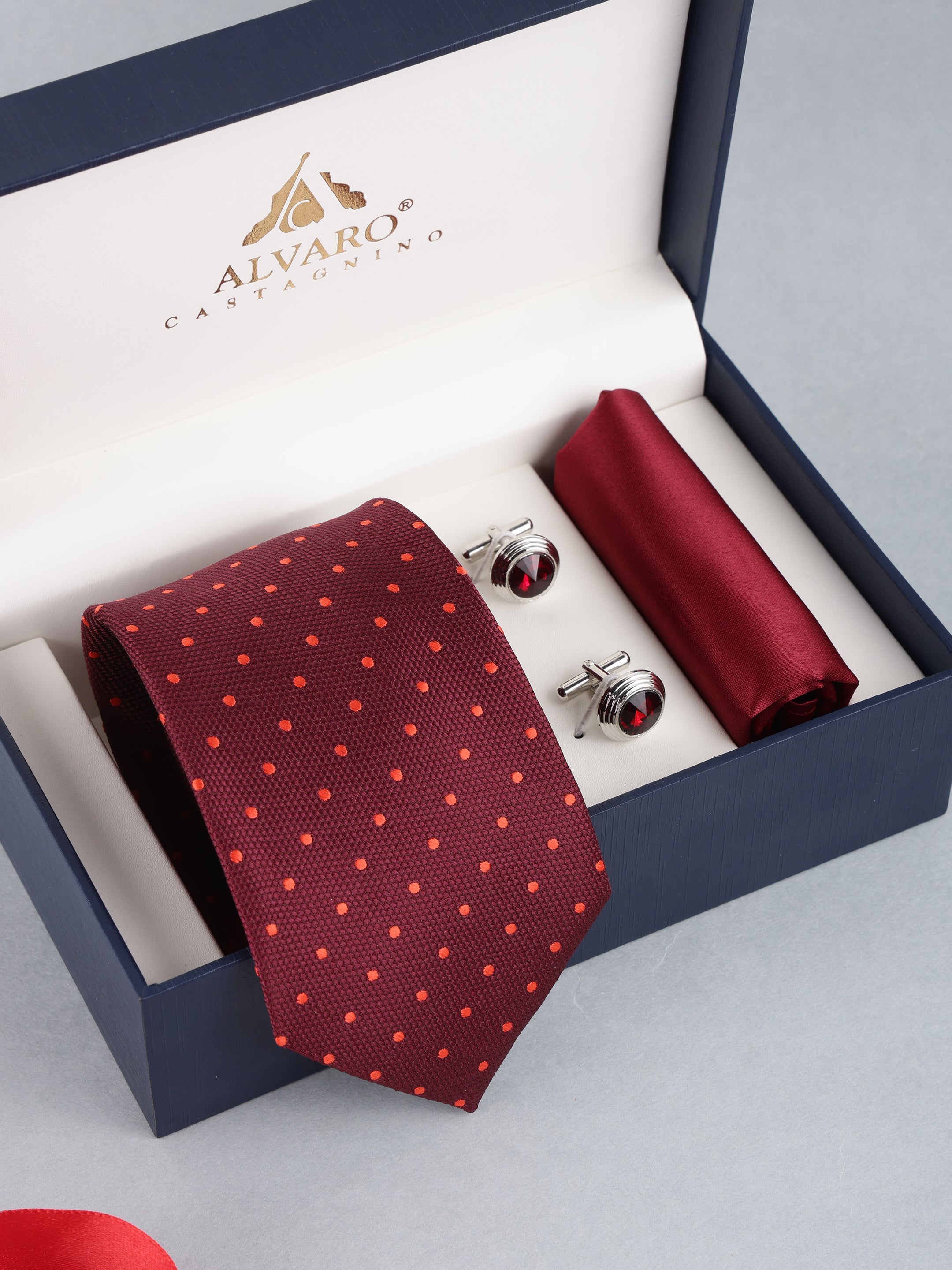 Maroon Polka Dot Necktie Gift Set