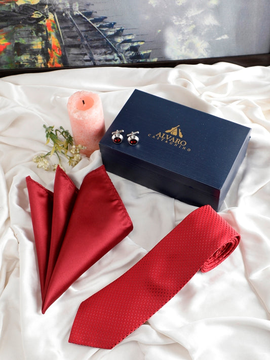 Alvaro Castagnino Men Maroon Set Of 3 Accessory Gift Set