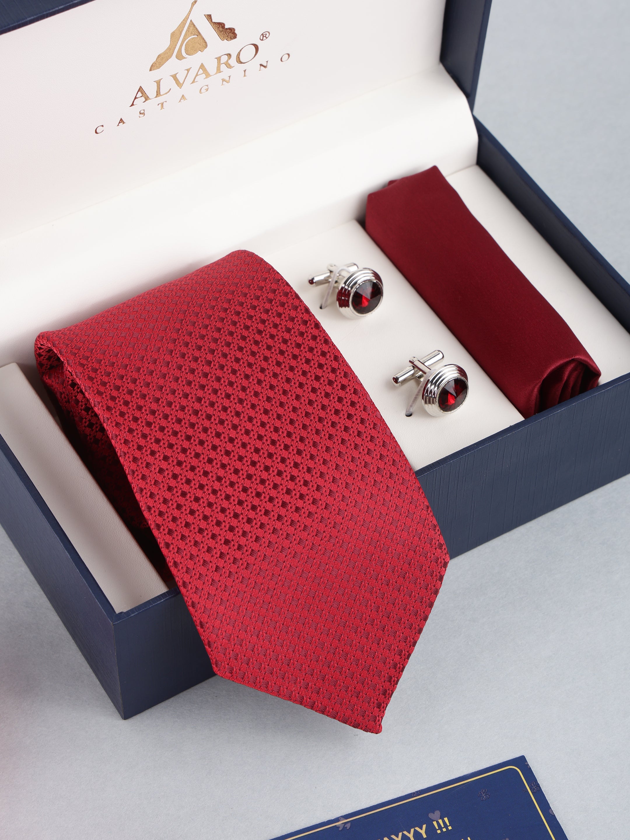Red Self-Design Necktie Gift Set