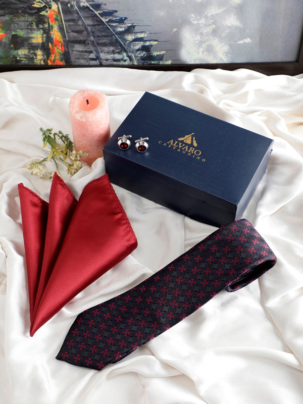 Alvaro Castagnino Men Blue & Maroon Set Of 3 Accessory Gift Set