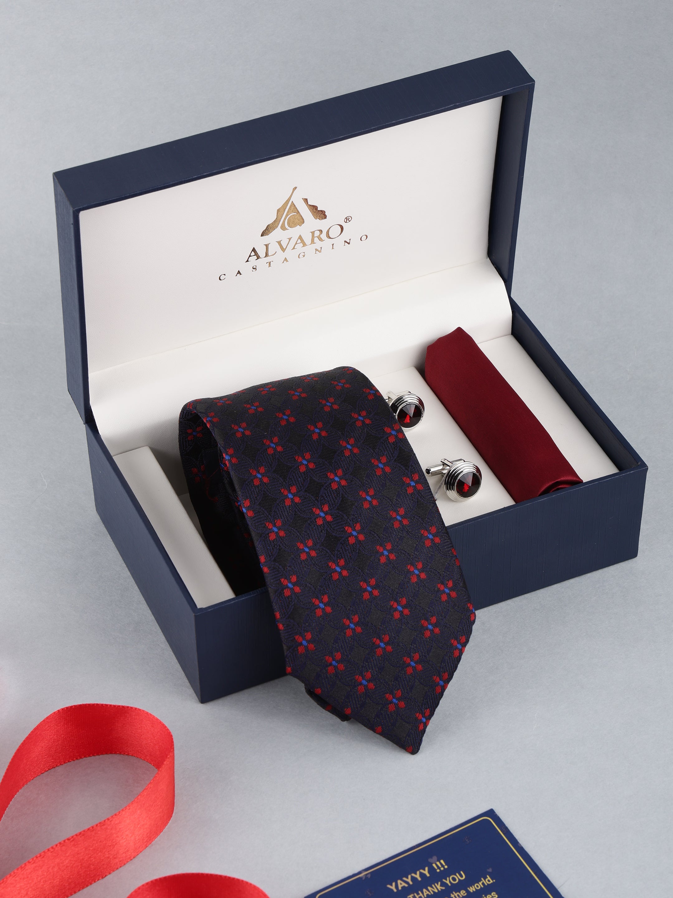 Deep Navy Floral Necktie Gift Set