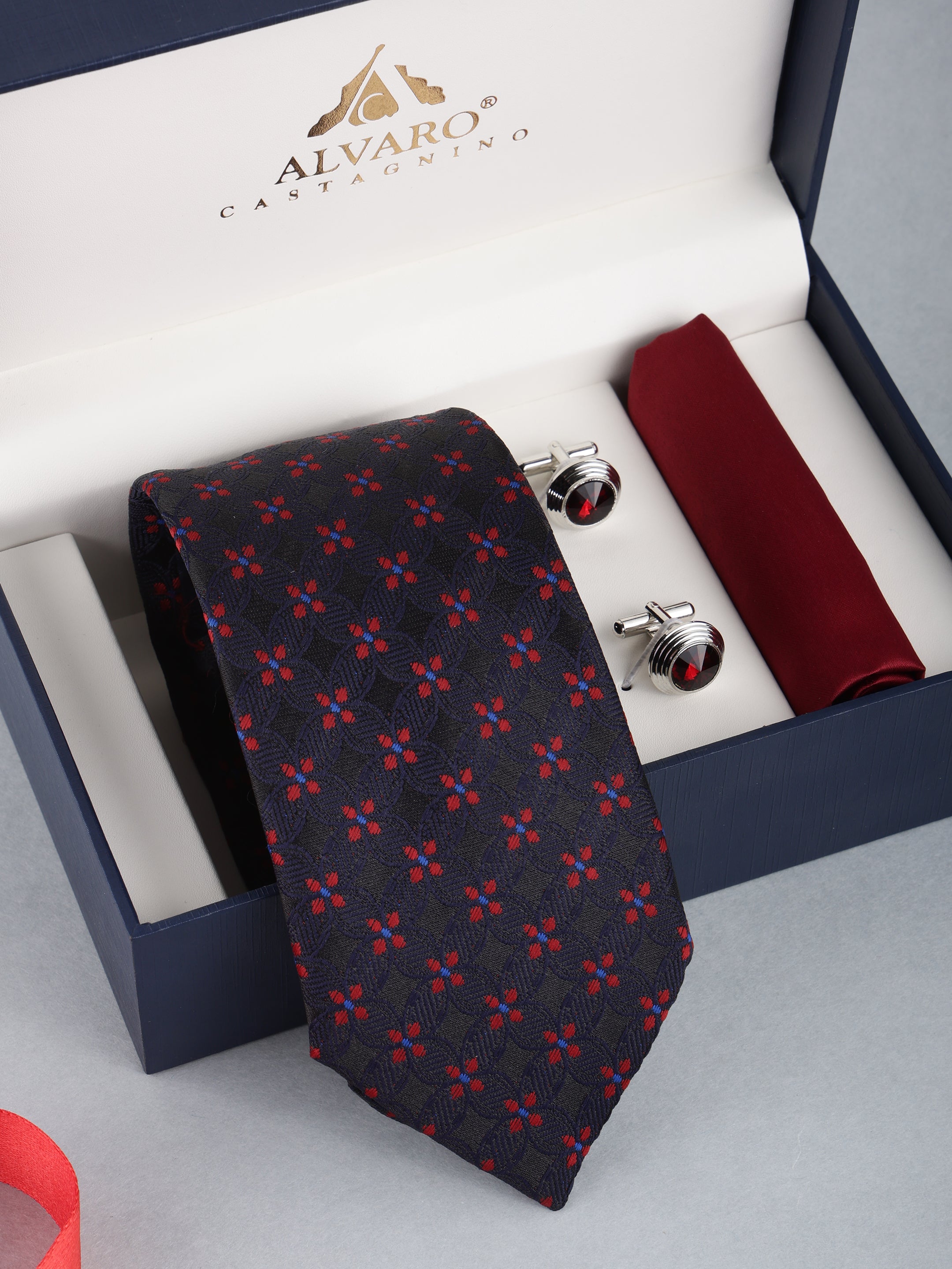 Deep Navy Floral Necktie Gift Set