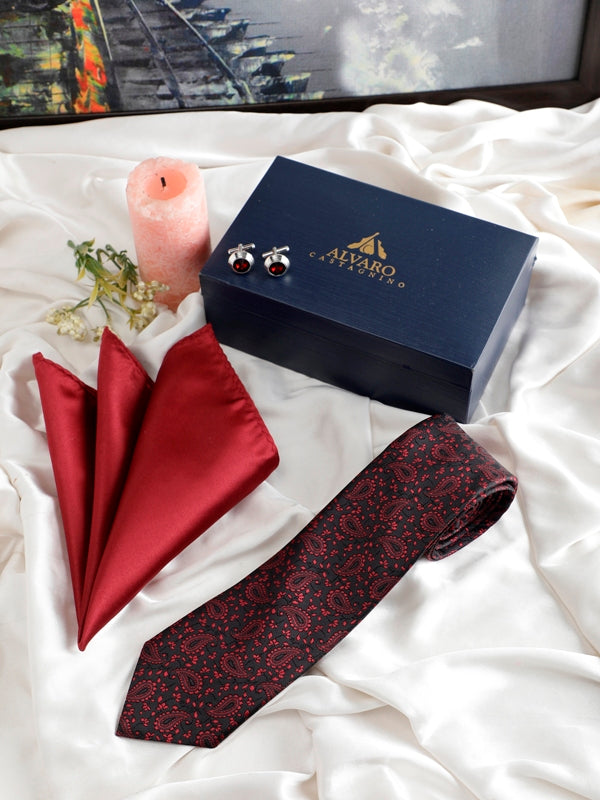 Alvaro Castagnino Men Black & Maroon Set Of 3 Accessory Gift Set