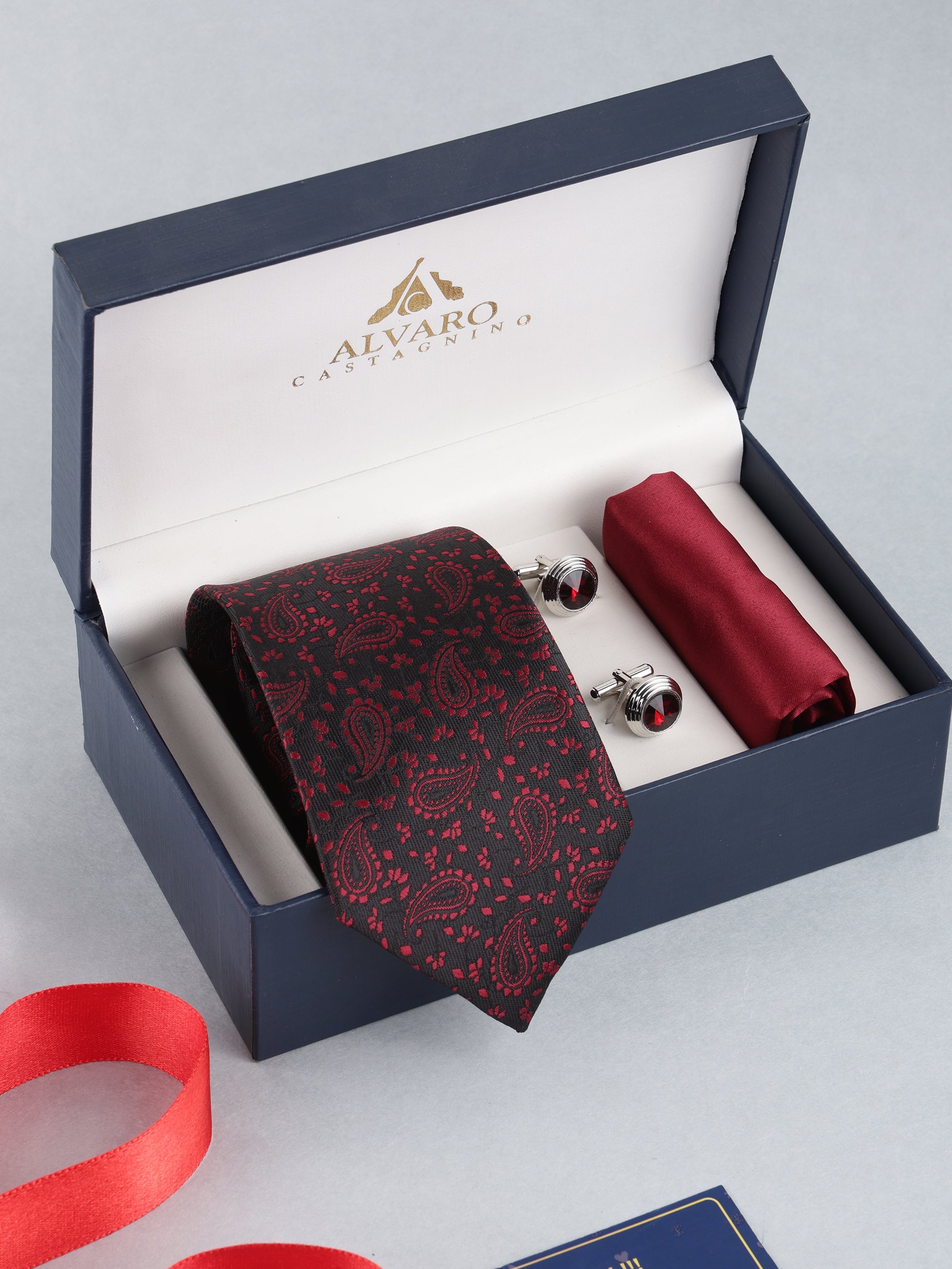 Black & Maroon Paisley Necktie Gift Set