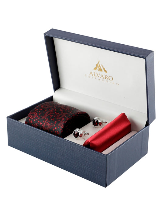 Alvaro Castagnino Men Black & Maroon Set Of 3 Accessory Gift Set