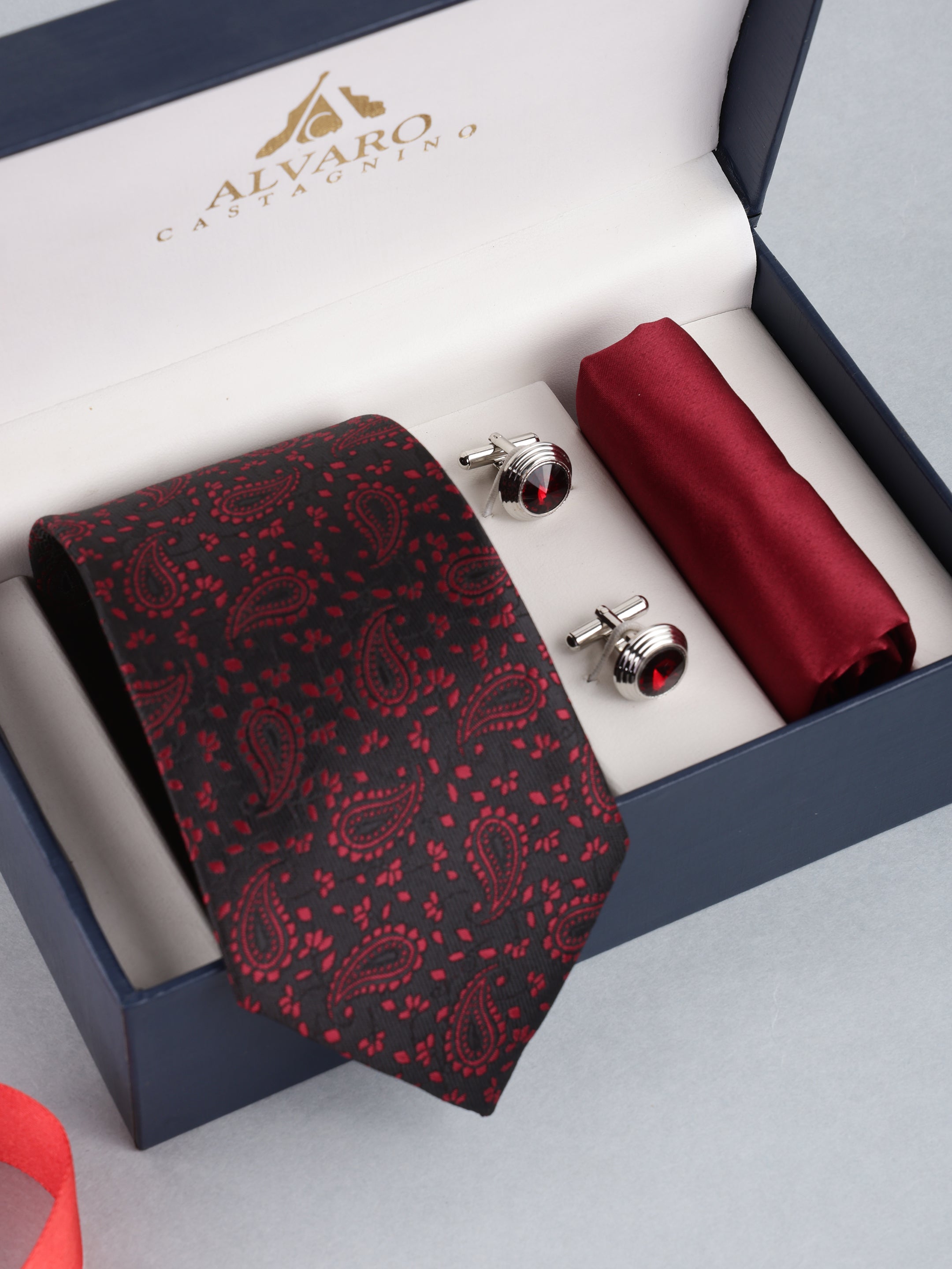 Black & Maroon Paisley Necktie Gift Set