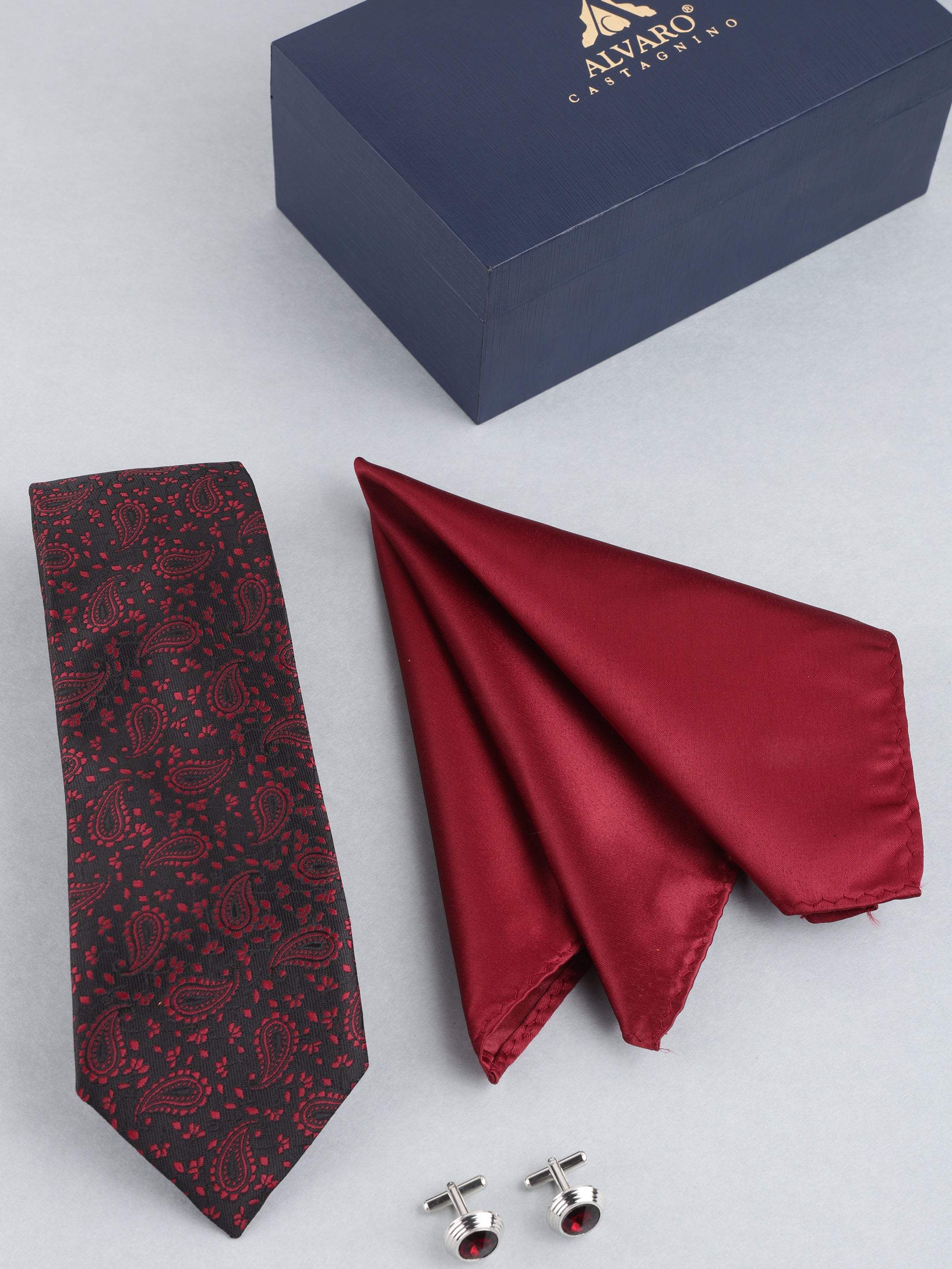 Black & Maroon Paisley Necktie Gift Set