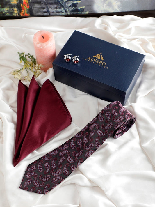 Alvaro Castagnino Men Black & Maroon Set Of 3 Accessory Gift Set