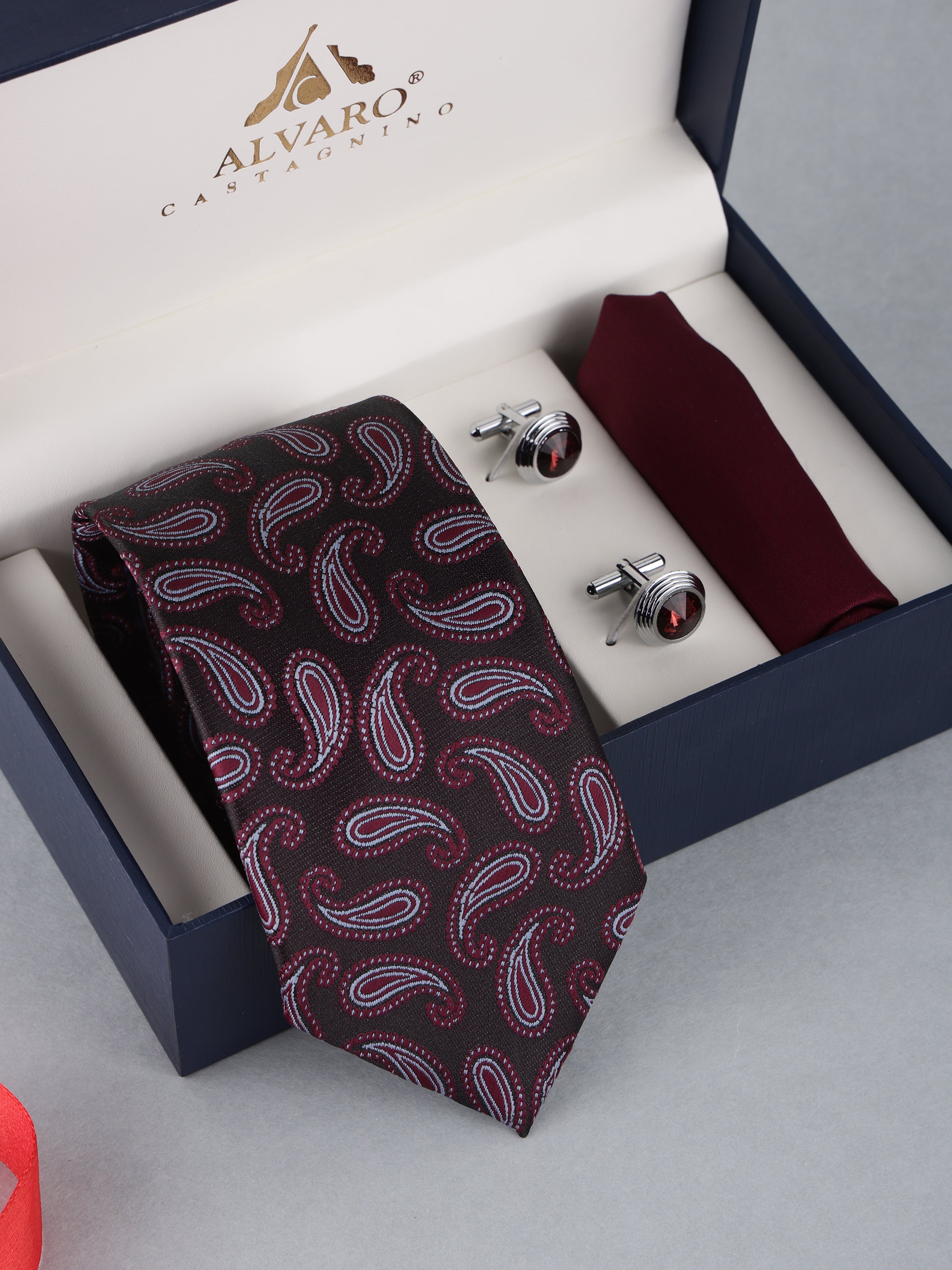 Maroon Paisley Necktie Gift Set
