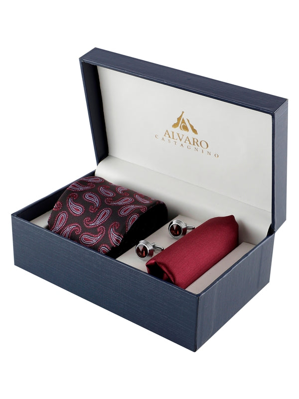 Alvaro Castagnino Men Black & Maroon Set Of 3 Accessory Gift Set