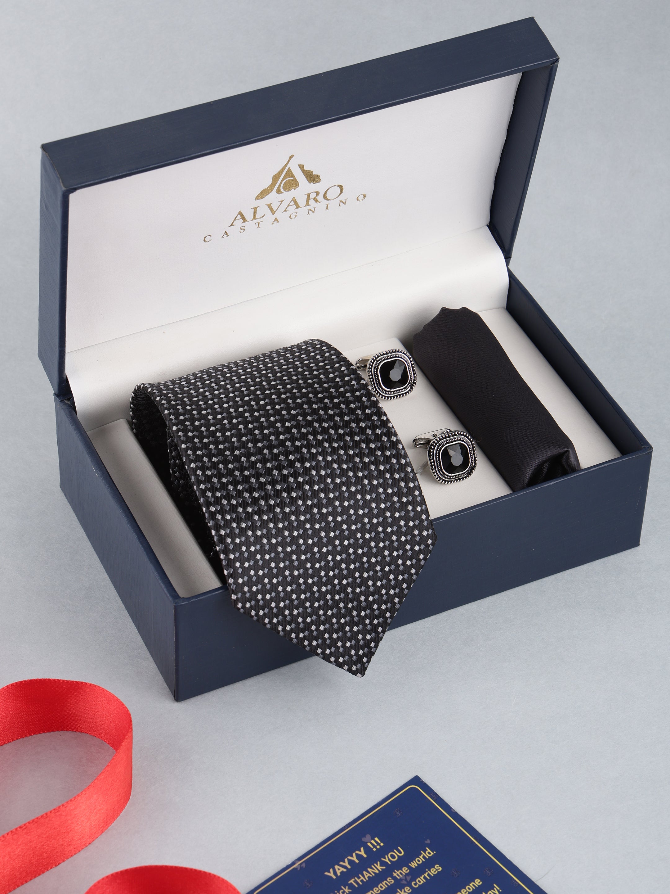 Black & Grey Micro-Geometric Necktie Gift Set