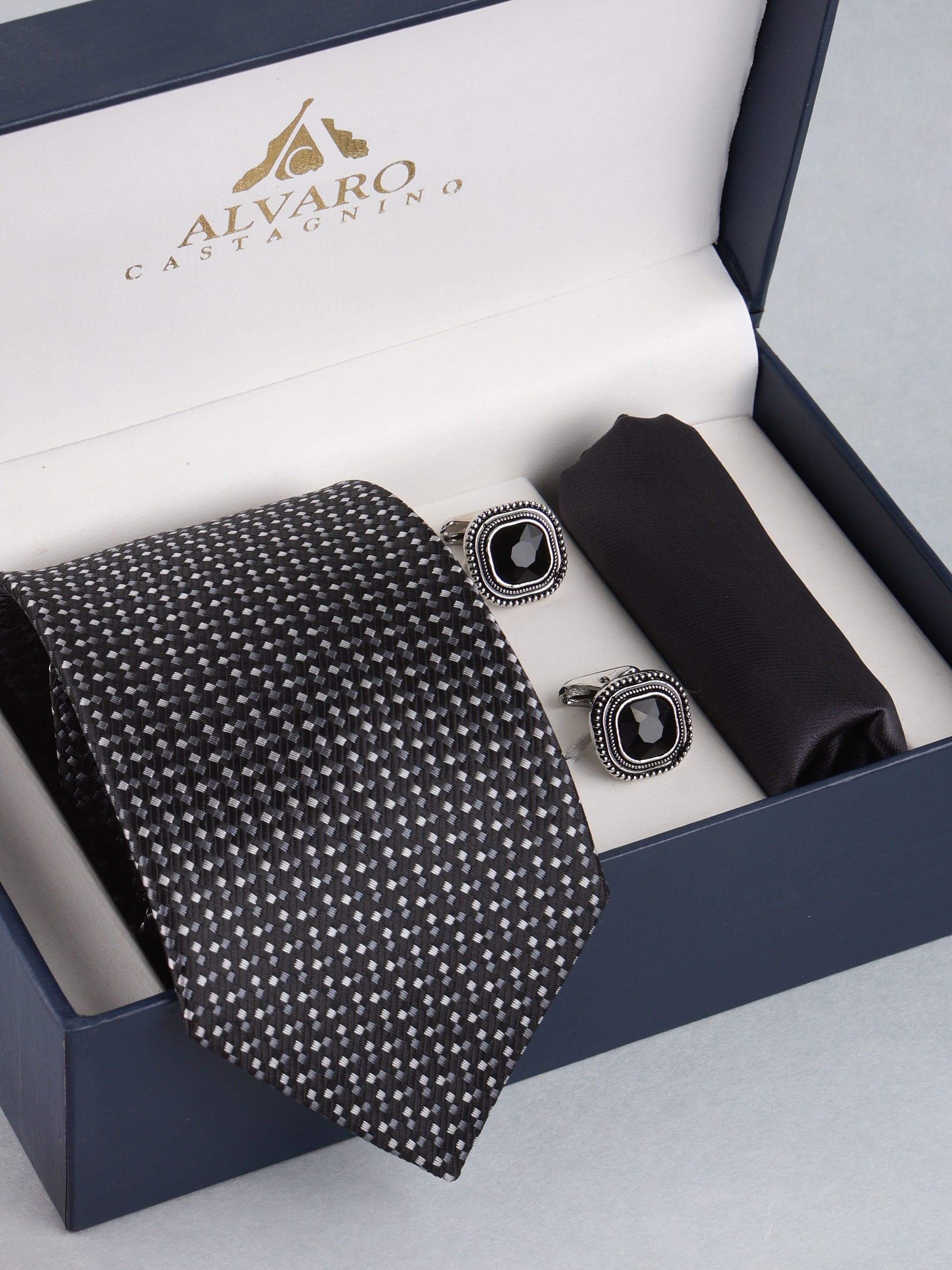 Black & Grey Micro-Geometric Necktie Gift Set