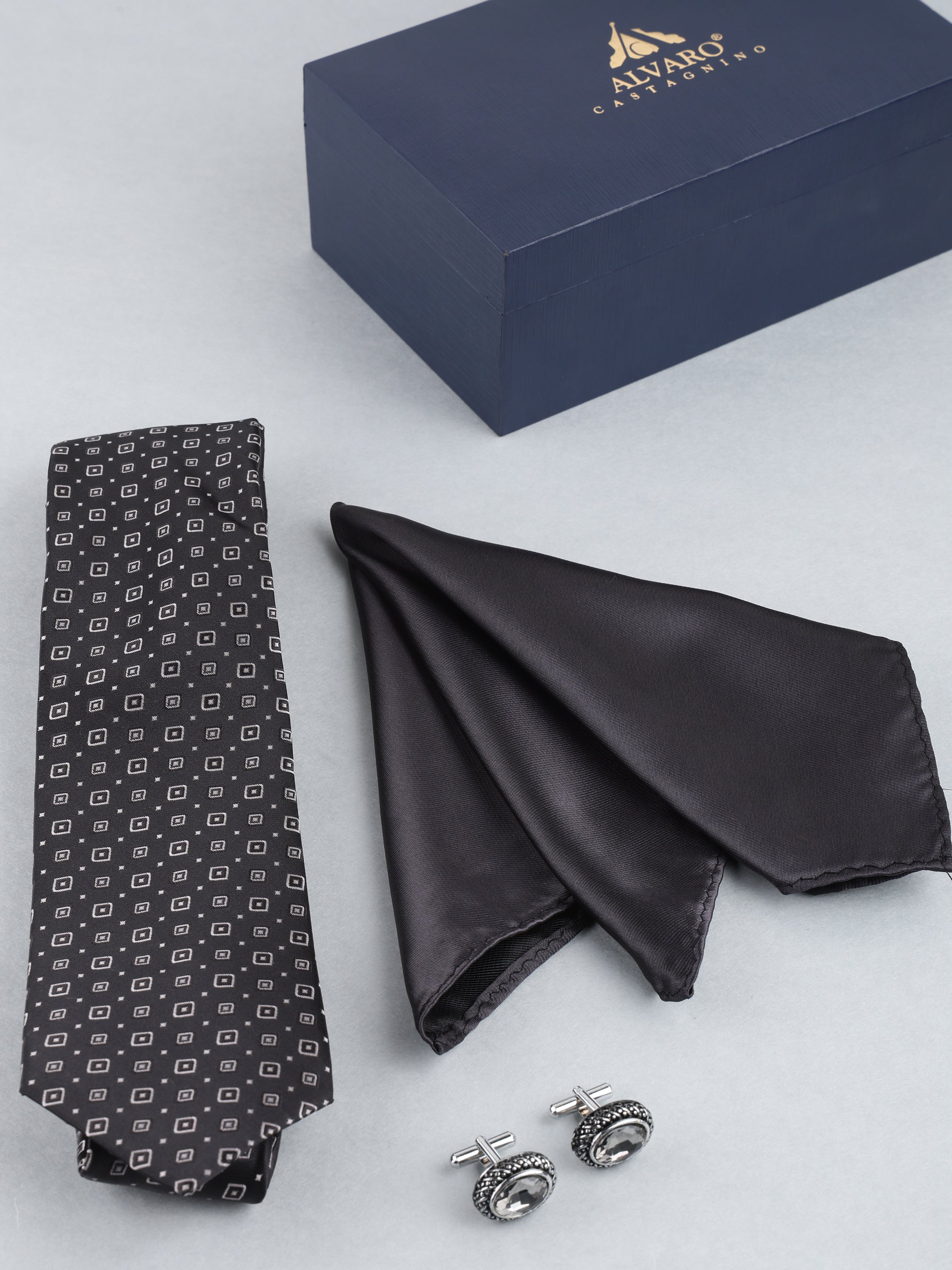 Black & Grey Geometric Necktie Gift Set
