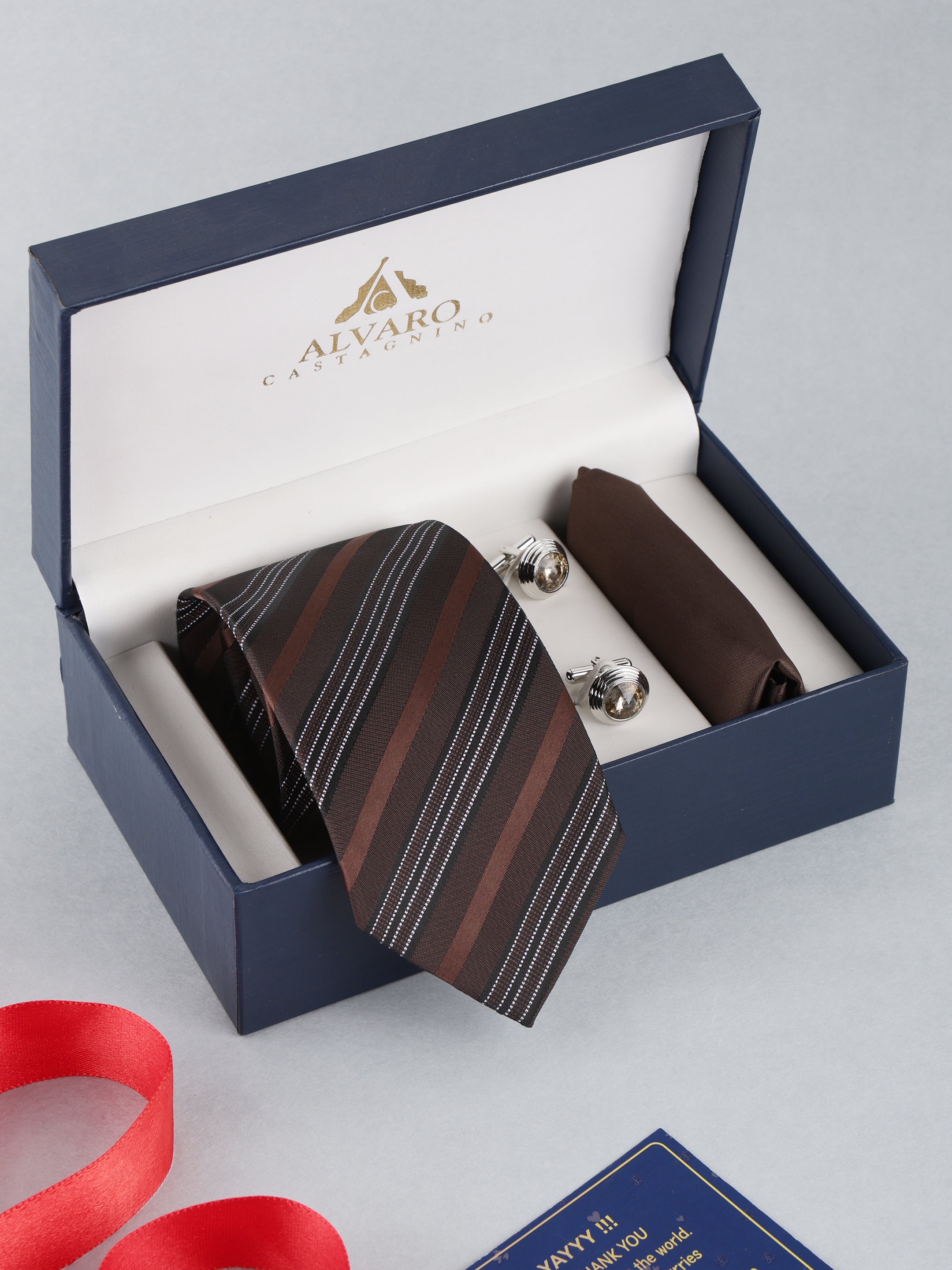 Brown Striped Necktie Gift Set