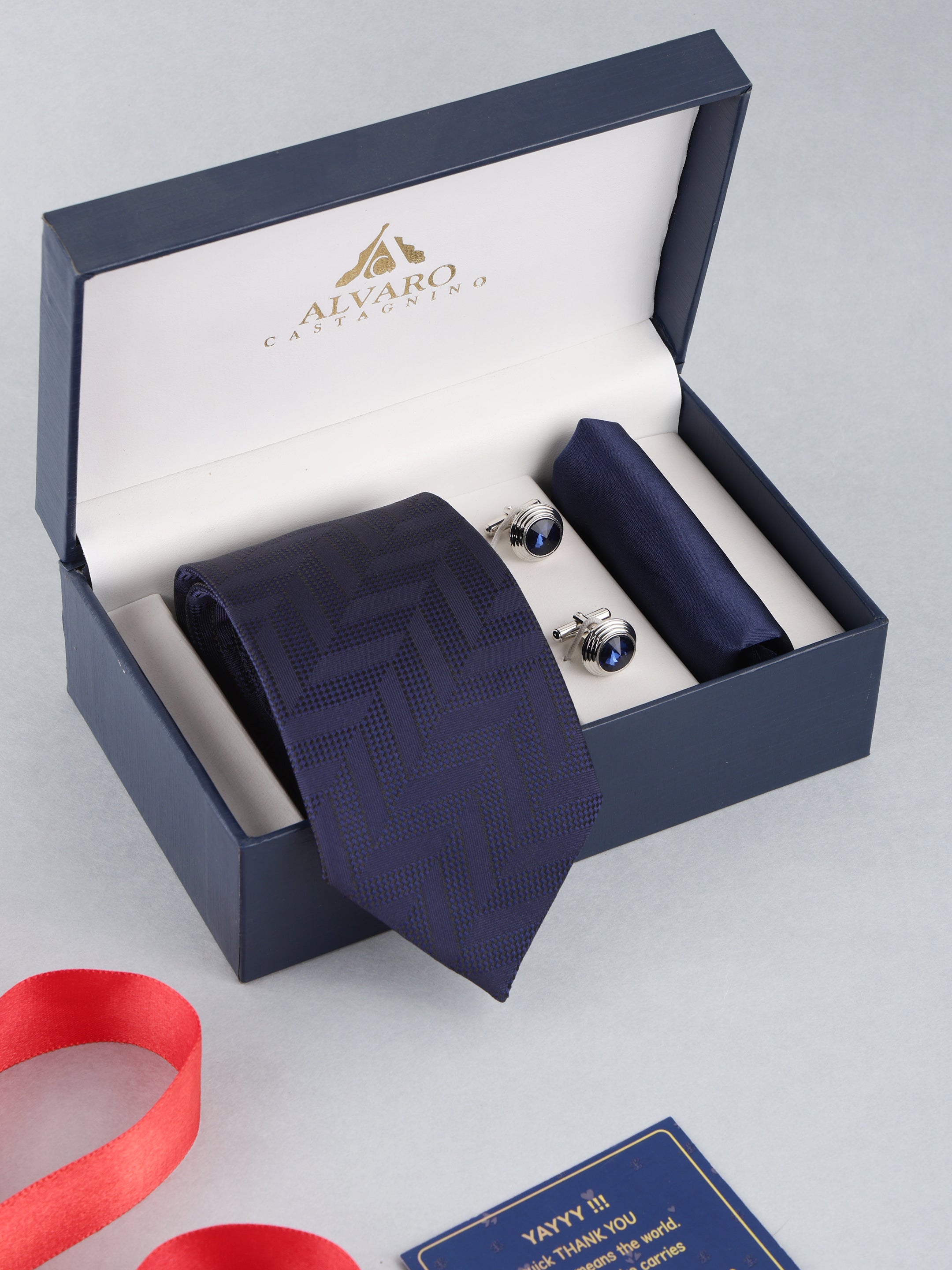 Blue Chevron Weave Necktie Gift Set