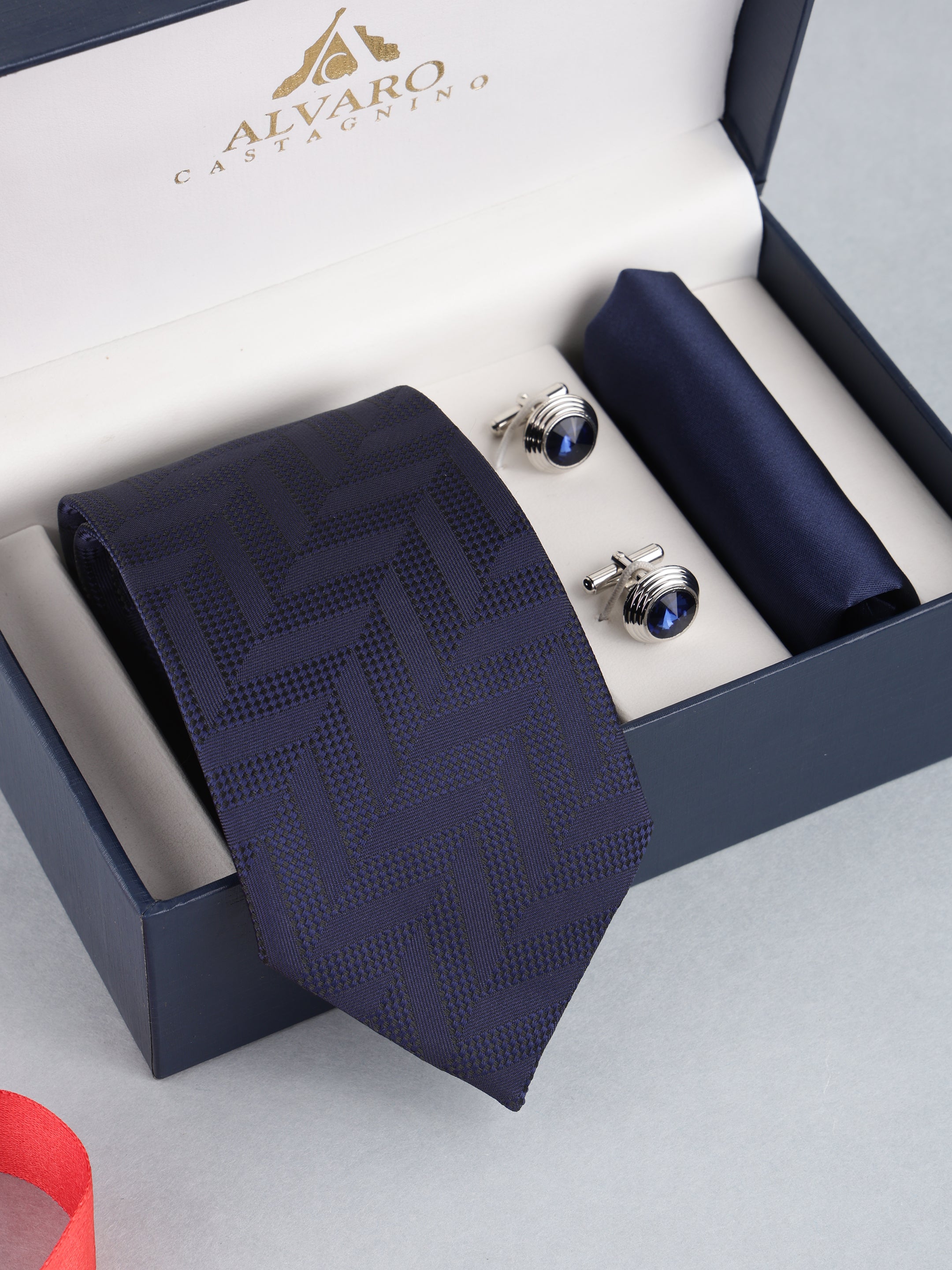 Blue Chevron Weave Necktie Gift Set