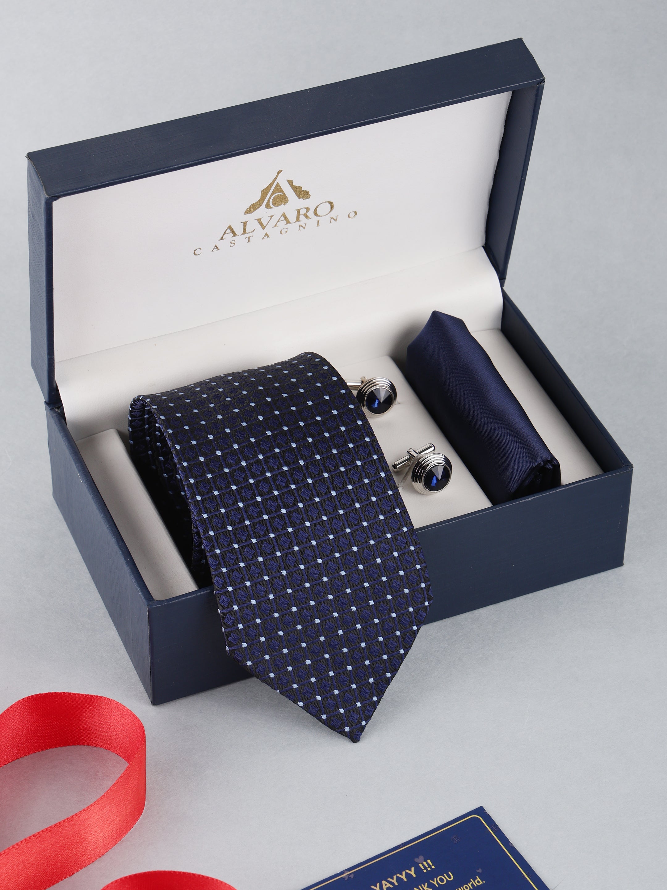 Navy Blue Micro-Diamond Necktie Gift Set