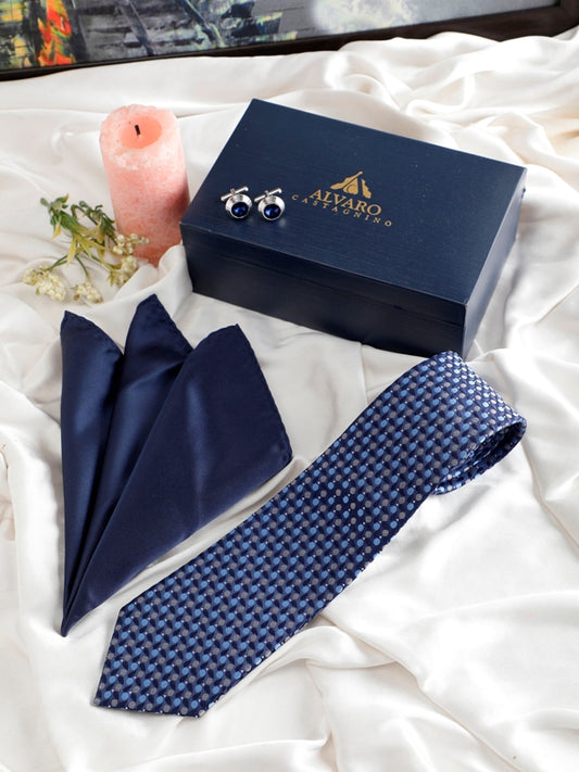 Alvaro Castagnino Men Blue & Grey Printed Design Set Of 3 Accessory Gift Set