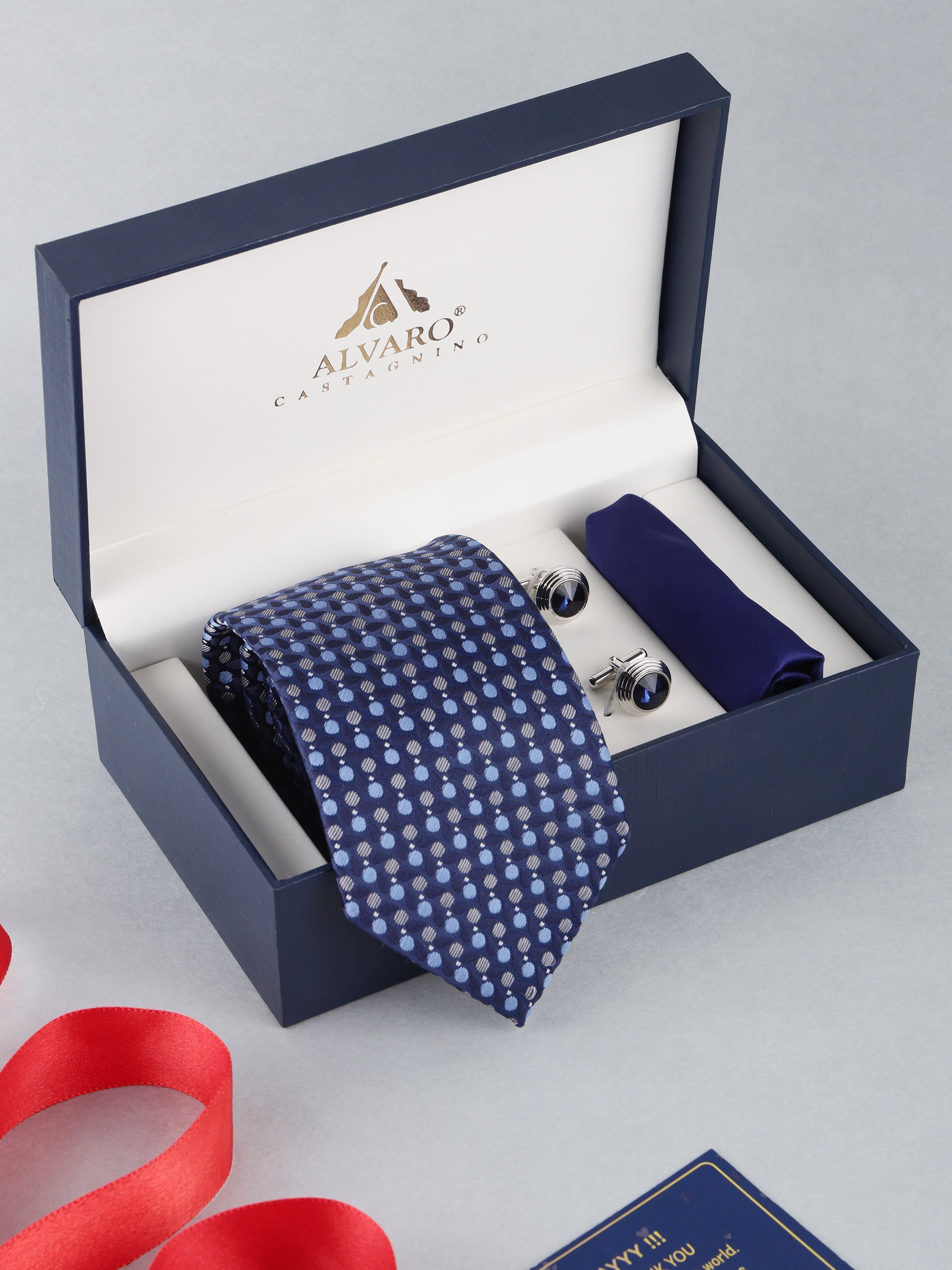Navy Blue Polka Dot Necktie Gift Set