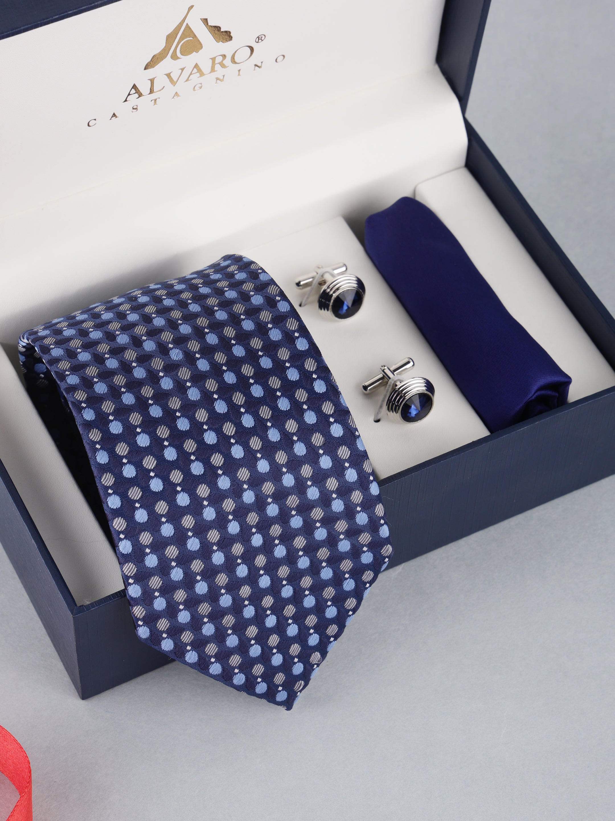 Navy Blue Polka Dot Necktie Gift Set