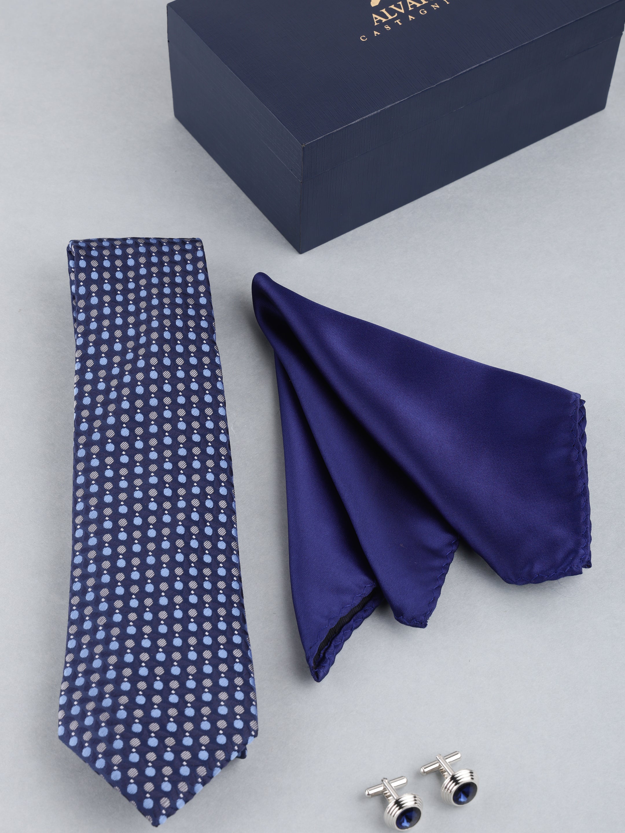 Navy Blue Polka Dot Necktie Gift Set
