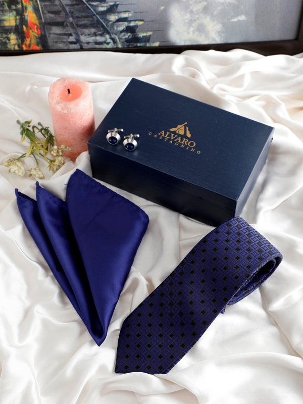 Geometric Textured Necktie Accessory Gift Set