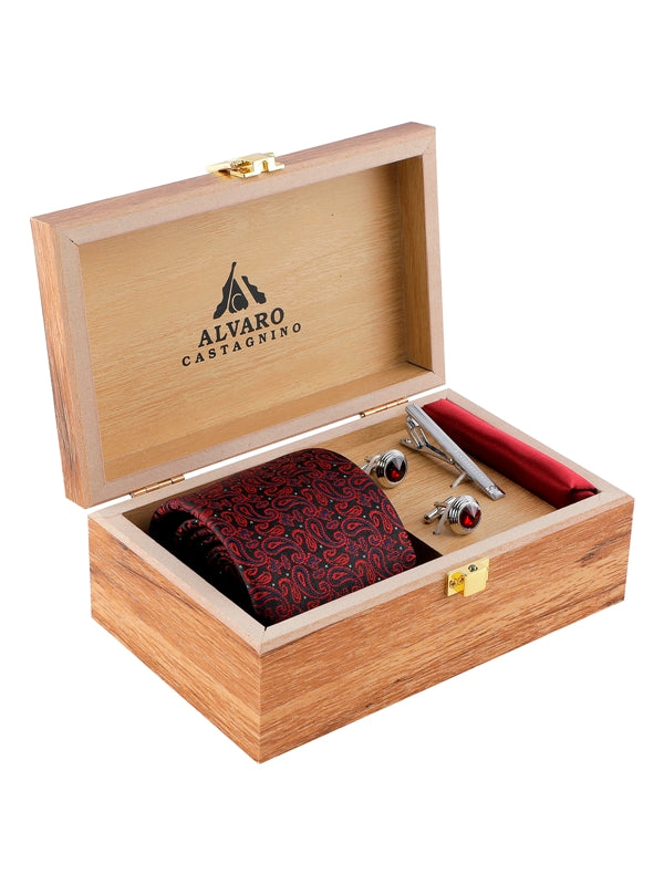 Alvaro Castagnino Men Black & Maroon Set Of 4 Accessory Gift Set