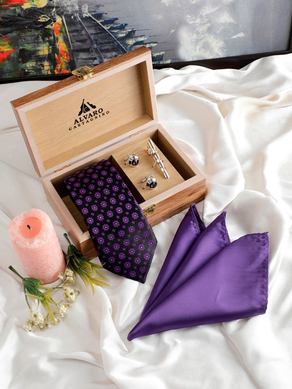 Alvaro Castagnino Men Black & Purple Set Of 4 Accessory Gift Set