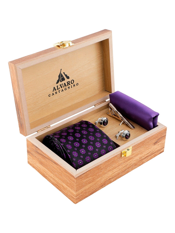 Alvaro Castagnino Men Black & Purple Set Of 4 Accessory Gift Set