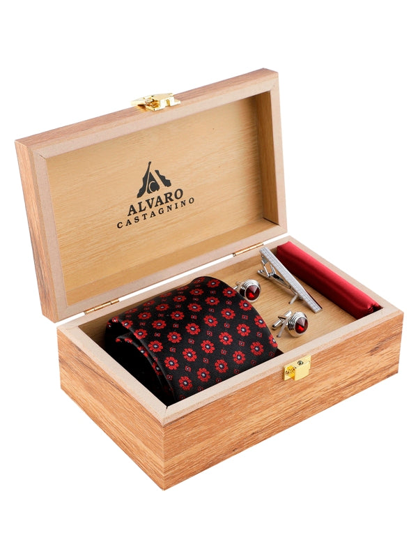 Alvaro Castagnino Men Black & Maroon Set Of 4 Accessory Gift Set