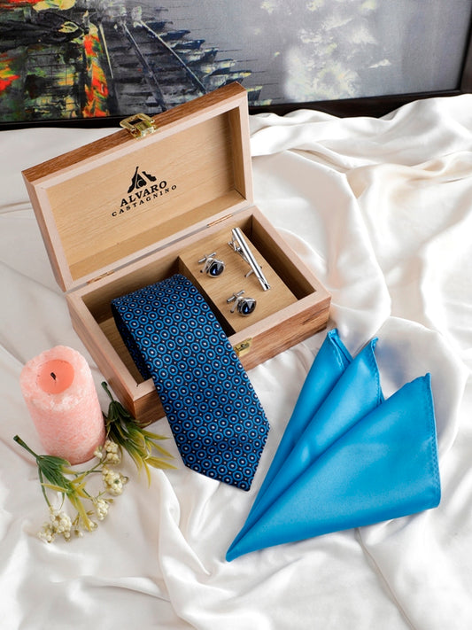 Alvaro Castagnino Men Blue & White Set Of 4 Accessory Gift Set