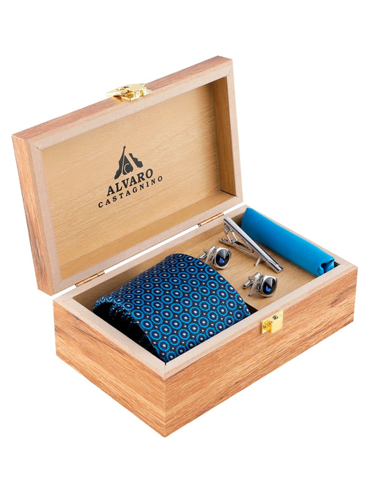 Alvaro Castagnino Men Blue & White Set Of 4 Accessory Gift Set