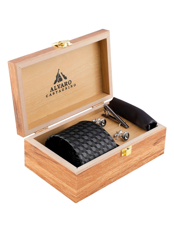 Alvaro Castagnino Men Black & Grey Set Of 4 Accessory Gift Set