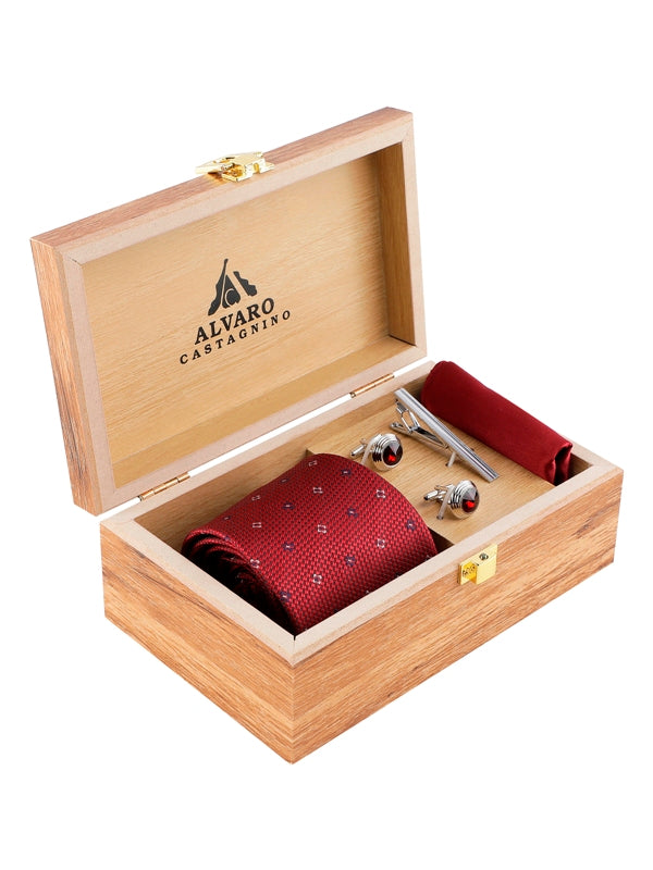 Alvaro Castagnino Men Maroon Set Of 4 Accessory Gift Set