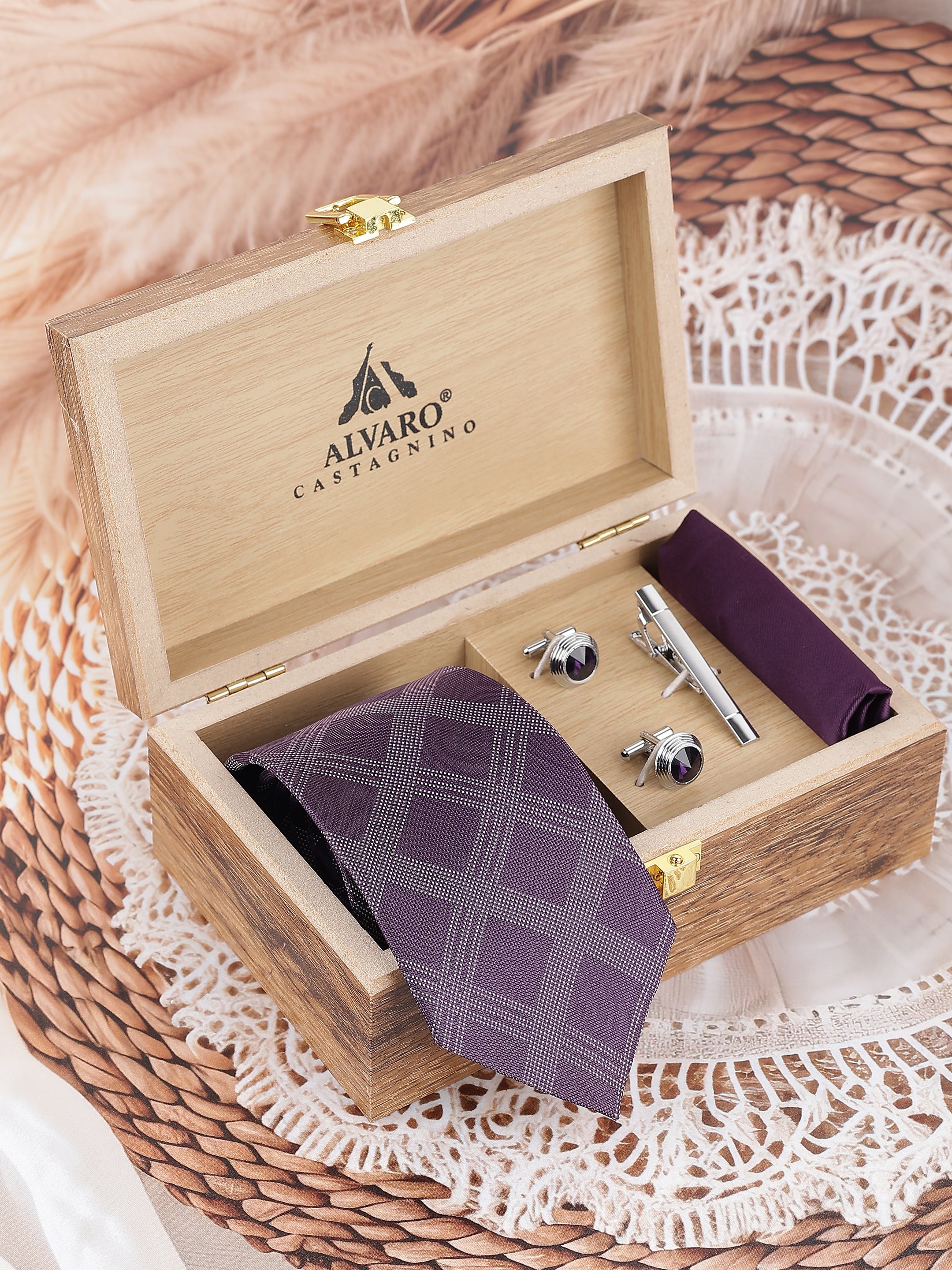 Purple Diagonal Check Gift Set