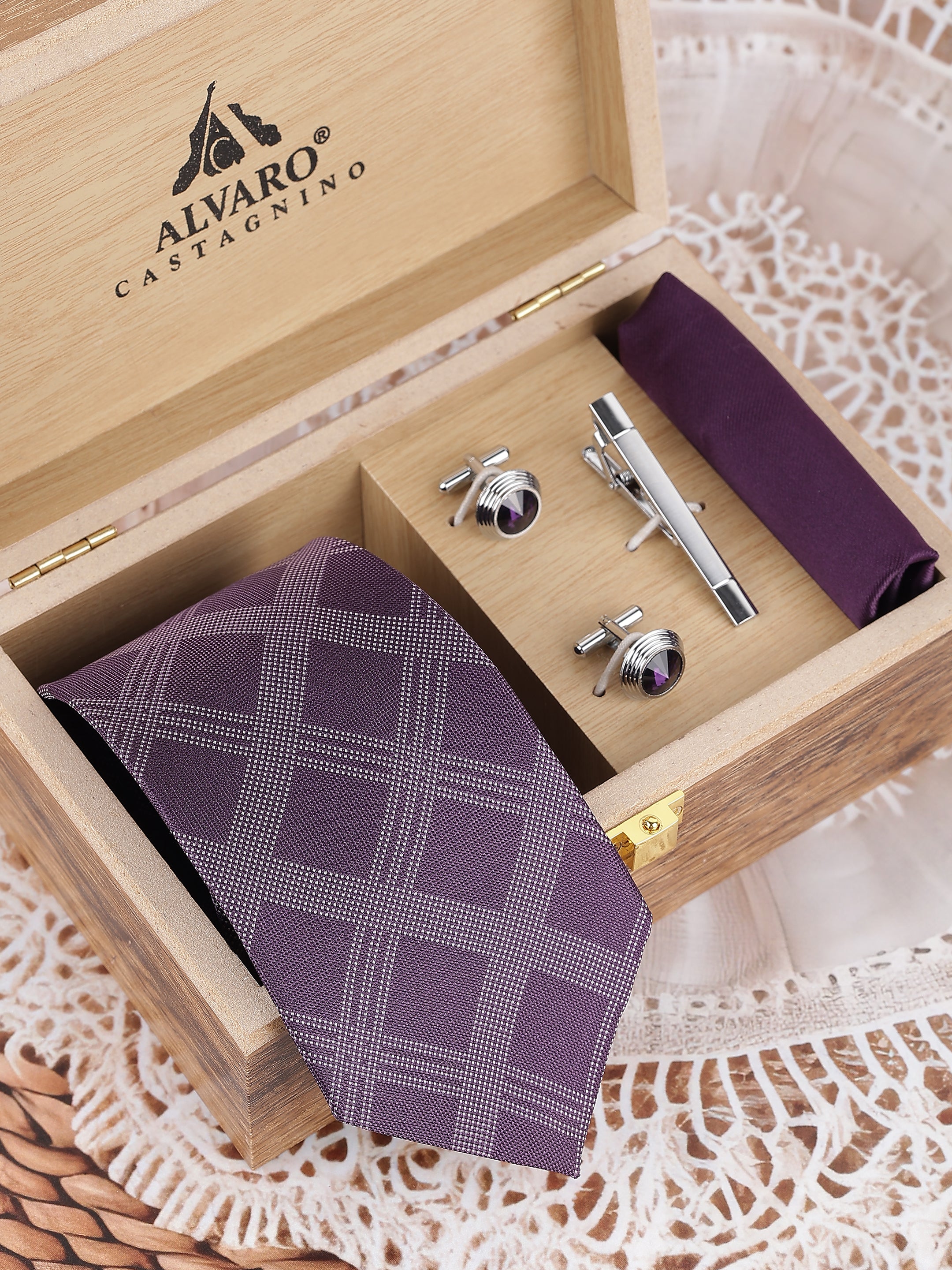 Purple Diagonal Check Gift Set