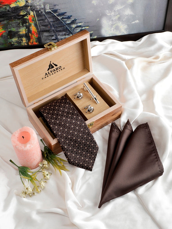 Alvaro Castagnino Men Brown Set Of 4 Accessory Gift Set