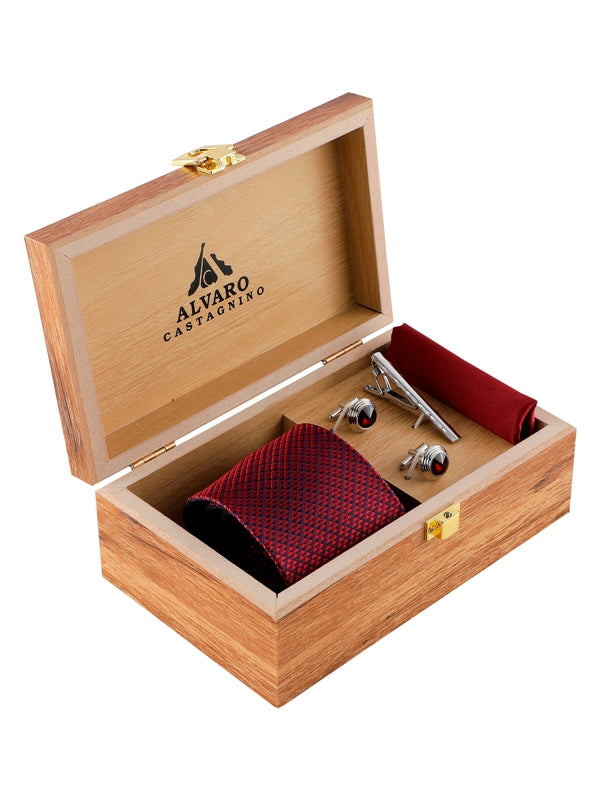 Alvaro Castagnino Men Maroon Set Of 4 Accessory Gift Set