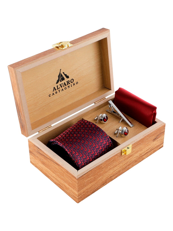 Alvaro Castagnino Men Maroon Set Of 4 Accessory Gift Set