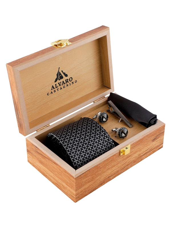 Alvaro Castagnino Men Black & Grey Set Of 4 Accessory Gift Set